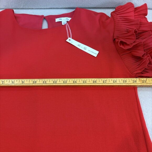 She+Sky Classic Accordion Pleated Double Ruffle SZ Large Bright‎ Red Dress NWT - Picture 7 of 8